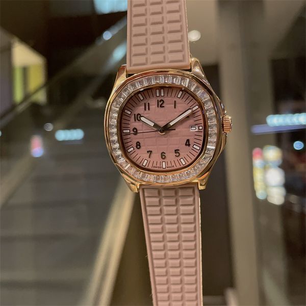 Elmas İzle Montre de Luxe 35.6x 9.5mm ithal hareket ince çelik kılıf kauçuk kayış bayan saatler