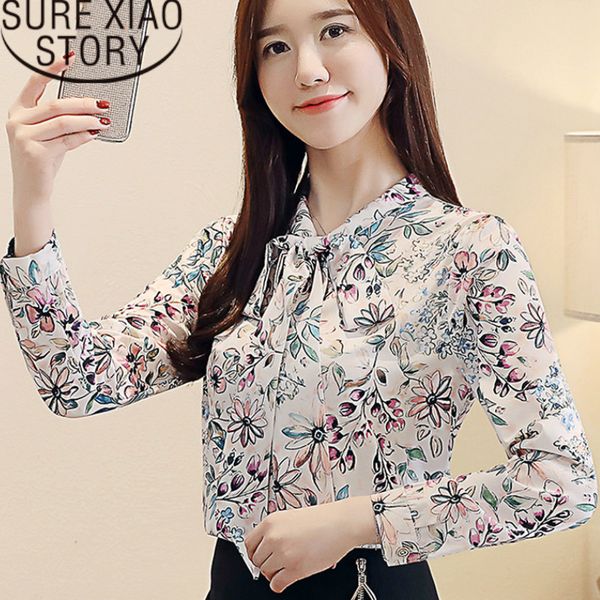 

blusas mujer de moda fashion clothing women's blouses chiffon blouse bow shirts women print full 2410 50 210415, White