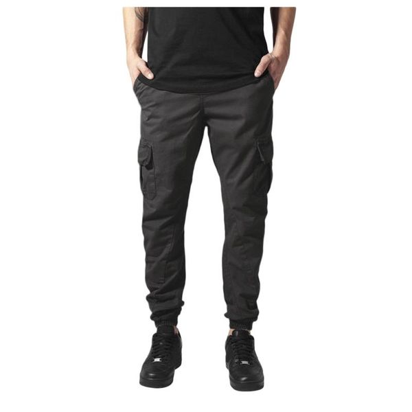 

men's pants cargo pantalones de hombre leisure sports slim-fitting foot-binding and multi-pocket trousers solid tracksuit, Black