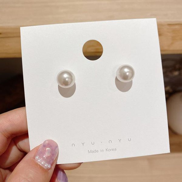 

korean 8mm pearl stud earrings for women girl kpop fashion simple small wedding party jewelry gifts, Golden;silver