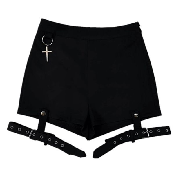 

ruibbit spring summer arrival women vintage punk rock gothic shorts cross ring short pants fashion black, White;black
