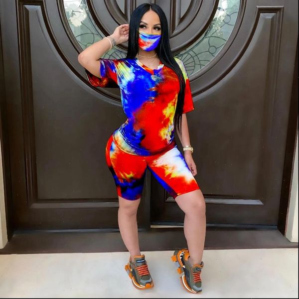 

casual womens tracksuits women two piece outfits summer set clothes for jogging tie dye and biker shorts 2 matching, Gray