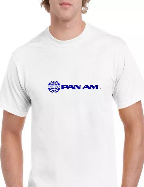 

pan am blue retro world airways airline white cotton t-shirt, White;black