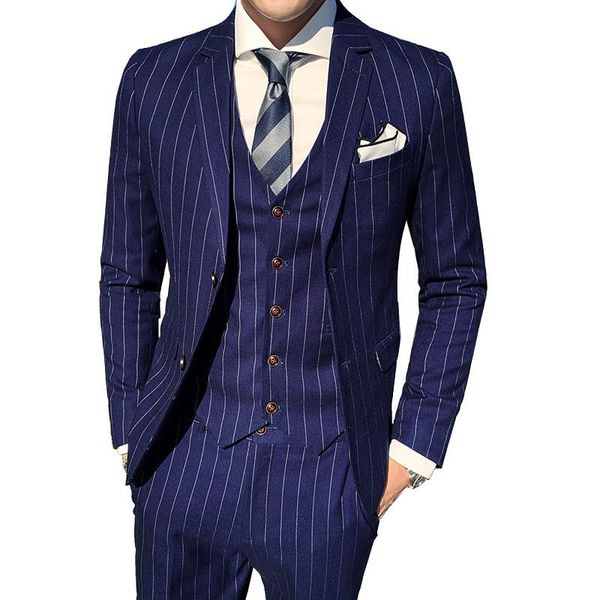 

pcs jacket pants vest suit set / gentleman slim fit stripe blazers coat trousers waist male wedding dress groomsmen clothes men's suits, White;black
