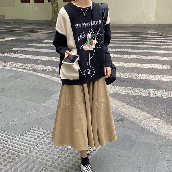 

autumn winter women pullovers and sweaters jumper korean cartoon patchwork female knitted sweater female (f1427) 210423, White;black