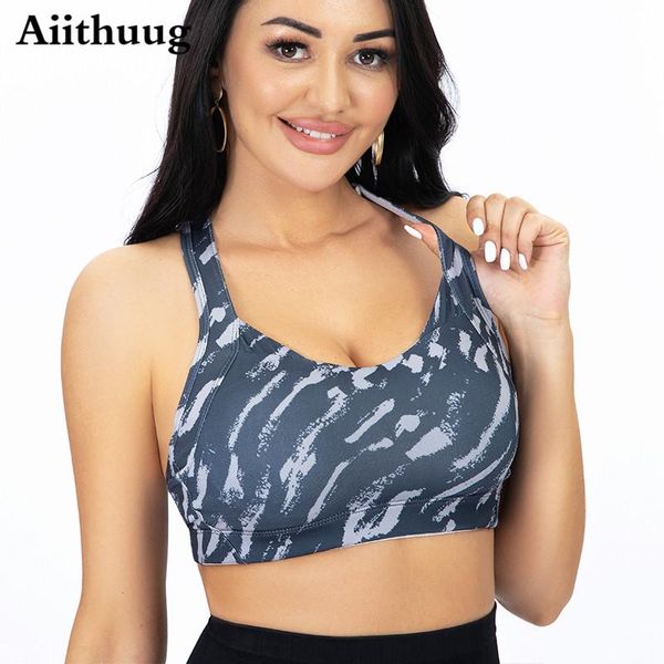 

aiithuug un-removable cups sports bra support camouflage workout vest yoga cross strap back bras -proof outfit