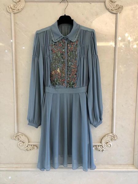 

casual dresses 2021 women embroidered silk dress long sleeve, Black;gray