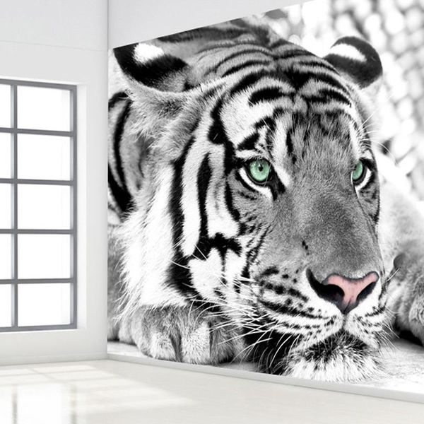 

wallpapers dropship custom size 3d stereo black and white tiger po mural wall paper for tv background home decor room wallpaper