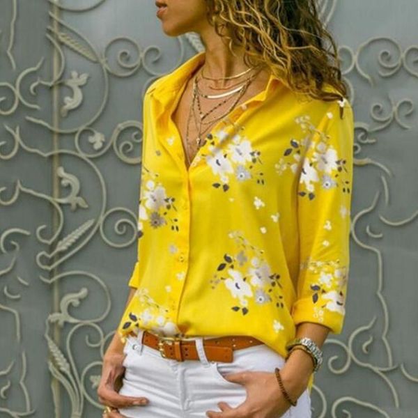 

women's blouses & shirts women floral print blouse button autumn long sleeve leisure womens and basic blusa az1q, White