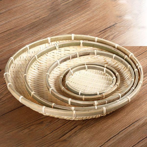 

kitchen storage & organization handmade weaving bamboo trays sieve raft round decorative fruit bread basket