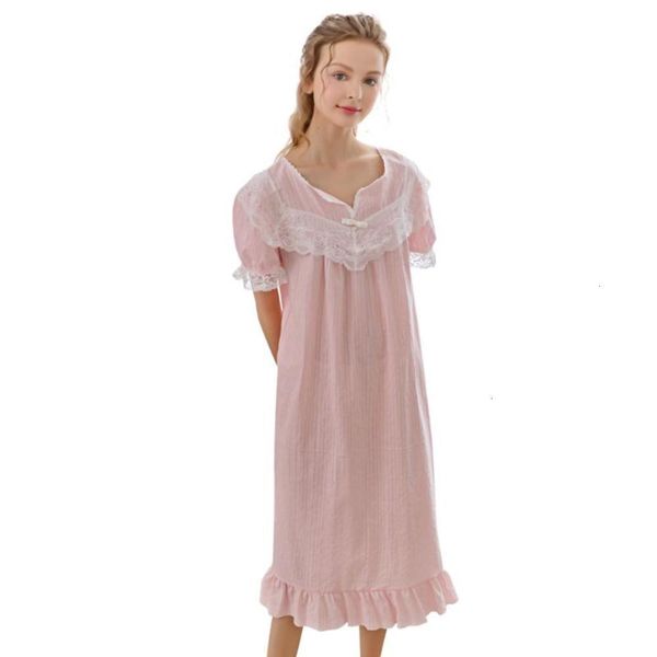 

sleepwear spring and summer princess nightdress lace short-sleeved mid-length women's home one-piece skirt cotton cute frj4, Black;red