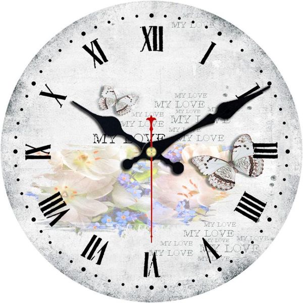 

wall clocks butterfly large decorative round clock living room decor saat fashion silent vintage watch year high quality