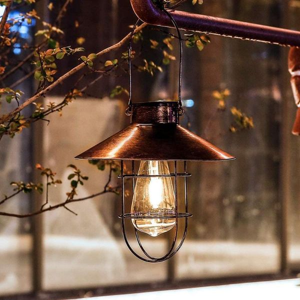

solar lamps lantern lamp outdoor hanging waterproof vintage metal garden lights with tungsten bulb decorative for patio backyard