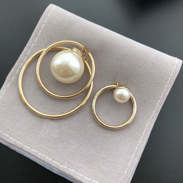 

fashion pearl stud hoop earrings for lady women party wedding lovers gift engagement jewelry for bride with box ., Golden;silver
