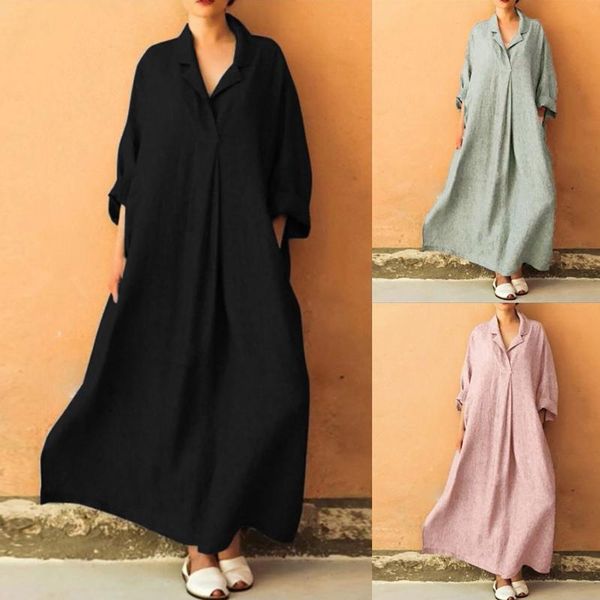

casual dresses est women long sleeve cotton linen good quality elegant plus size oversize lady dress spring autumn clothes trundown, Black;gray