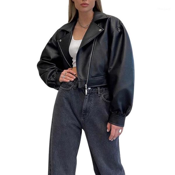 

women's jackets women leather jacket black solid color long sleeve zipper closure lightweight coat motorcycle female streetwear, Black;brown