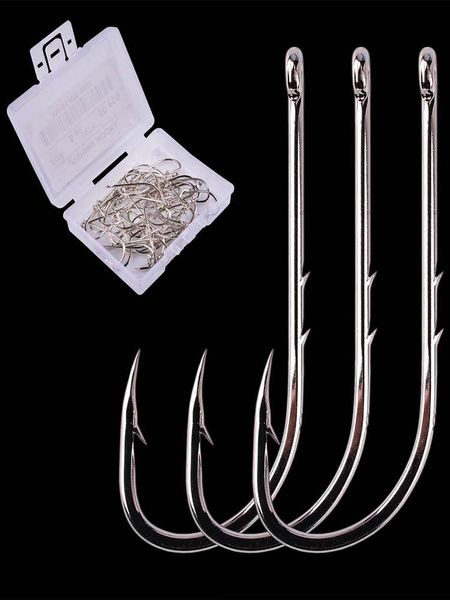 

fishing hooks 50pcs/box 1#-10# high carbon steel barbed fish hook long shank single circle offset narrow bait tackle accessories