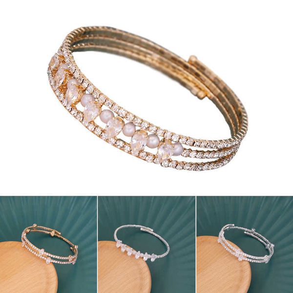 Braccialetto di perle a file singole Bracciale elasticizzato regolabile con polsino aperto intarsiato con strass per migliori amiche sorelle Q0719