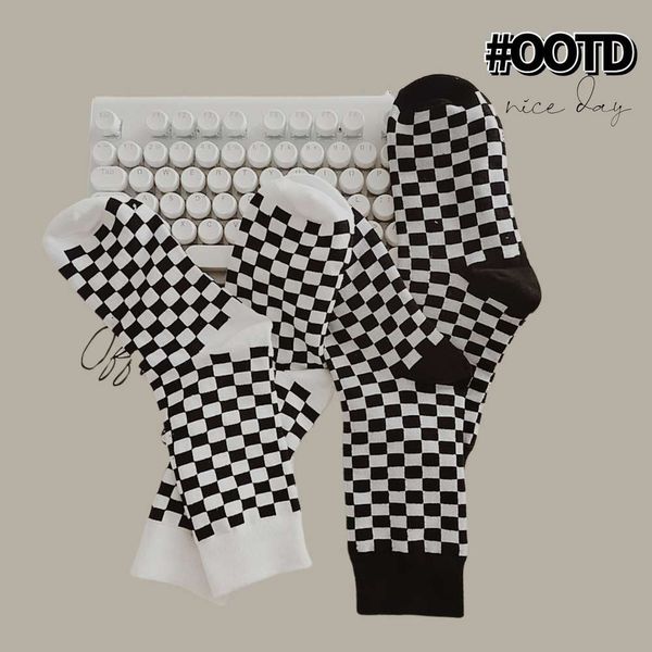 

autumn stockings cotton breathable stockings black white lattice