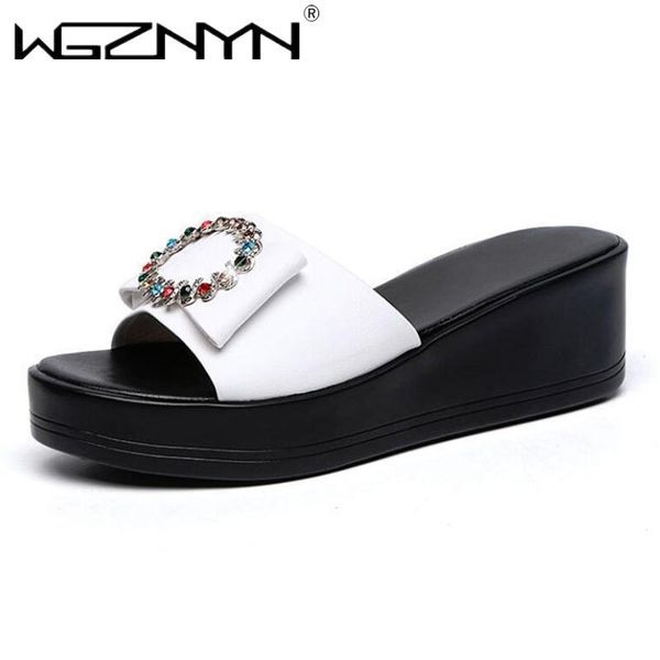 

slippers women's sandals platform 2021 rhinestone peep toe summer bling for women ladies slides wedges female shoes woman, Black