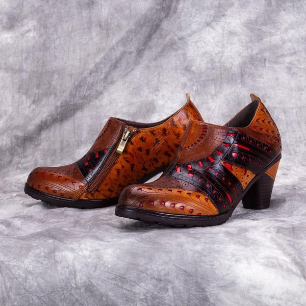 

heel women's shoes layer cowhide slim small square head dress, Black