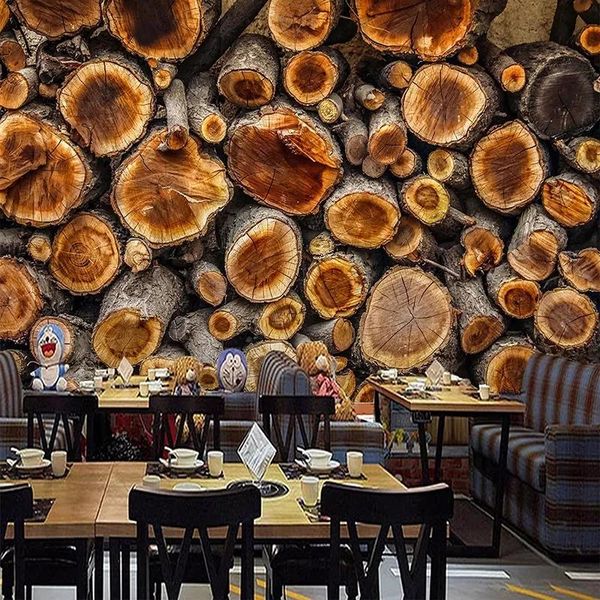 

custom mural self adhesive wallpaper vintage 3d wood annual ring grain living room restaurant wall art decor waterproof wallpapers