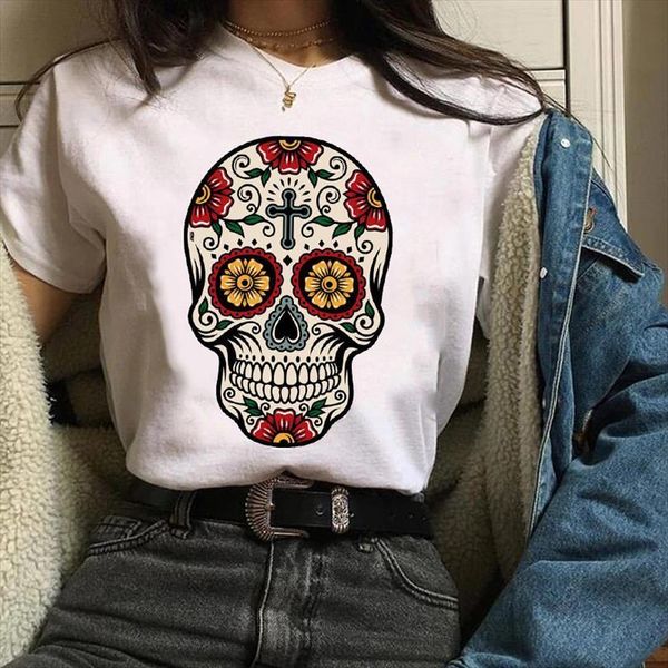 

men clothing clothes graphic skull t shirt face summer fall style print halloween lady tees female mens, White;black