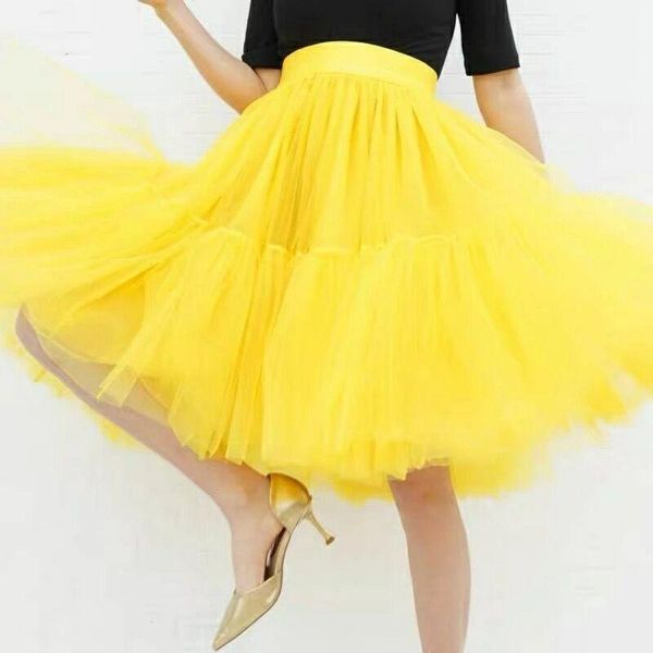 

skirts women'summer tulle layer ball gown tutu cake skirt high waist knee-length casual, Black