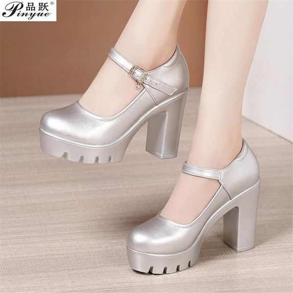 

dress shoes 10cm extremem high heels pumps women wedding spring 2021 buckle block heel model party ladies 41 42 43, Black