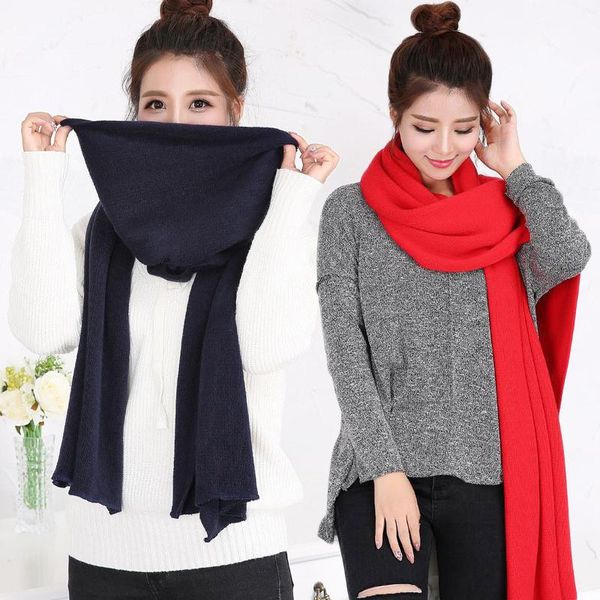 

scarves men scarf 1pc winter solid color long thick warm knitted women 20 colors, Blue;gray