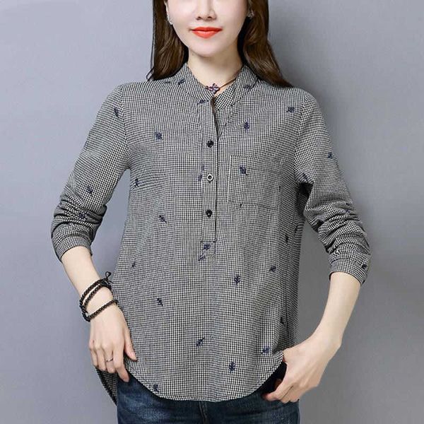 

women's spring autumn style cotton blouses shirt printed turtleneck button long sleeve korean elegant df3878 210609, White