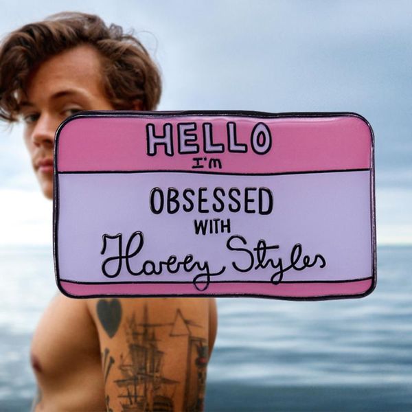 

pins, brooches hello i' obsessed with harry styles cartoon feminist enamel lapel badge brooch, Gray