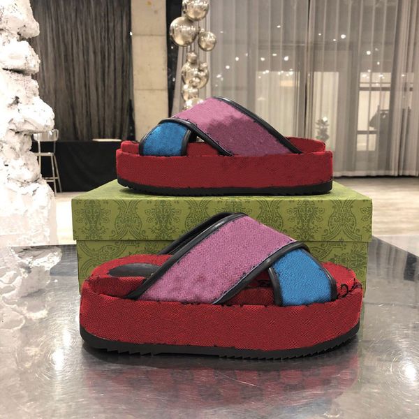 

2023 ladies platform sandals improved ethnic style lambskin fashion summer casual slippers''gg''wrn9, Black