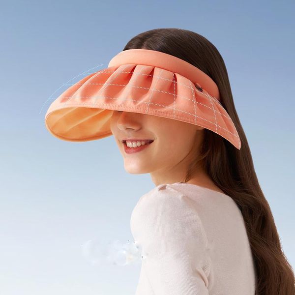 

wide brim hats sunscreen hat female anti ultraviolet beach sunshade empty roof large eaves cover face shell for cycling in summer, Blue;gray