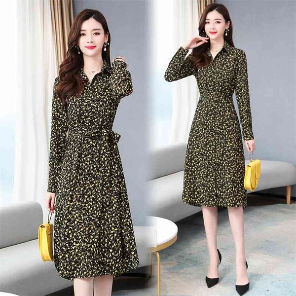 

vintage print chiffon midi dresses spring autumn 4xl plus size long sleeve shirt dress elegant women bodycon party vestidos 210528, Black;gray