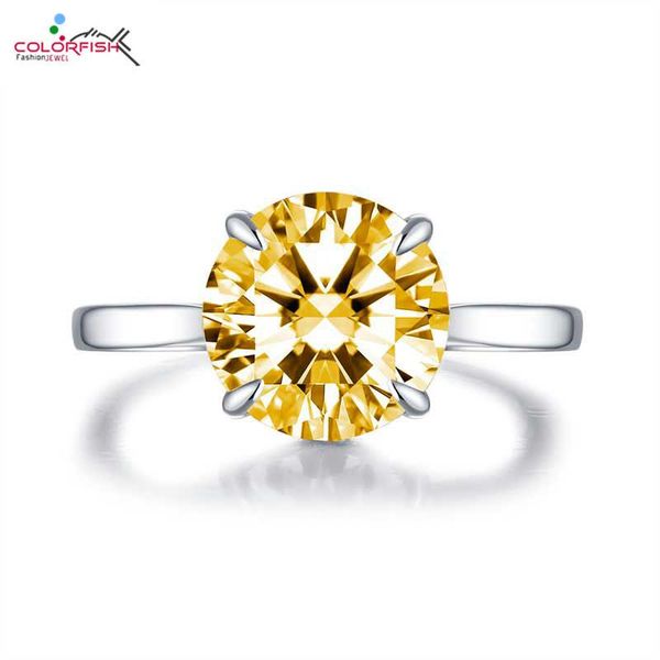 

wedding rings colorfish classic solitaire engagement ring round cut 4ct yellow zircon fashion jewelry real 925 sterling silver womens, Slivery;golden