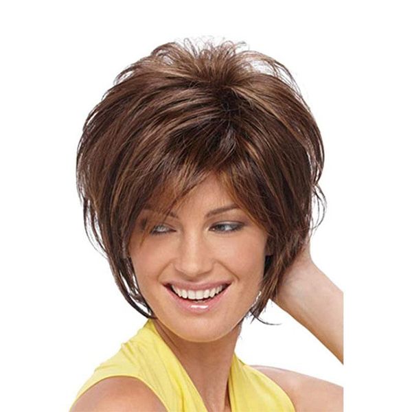 

synthetic wigs whimsical w short mixed brown for women wig with bangs natural hair heat resistant, Black