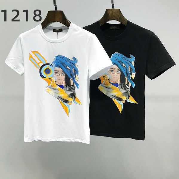 

summer characters printed round collar t shirts for men and women leisure joker couples with short sleeves, White