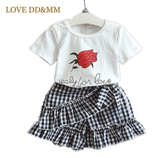 

love dd&mm girls clothing sets ummer kids fashion rose letter short sleeve + plaid shorts for girl costumes 210715, White