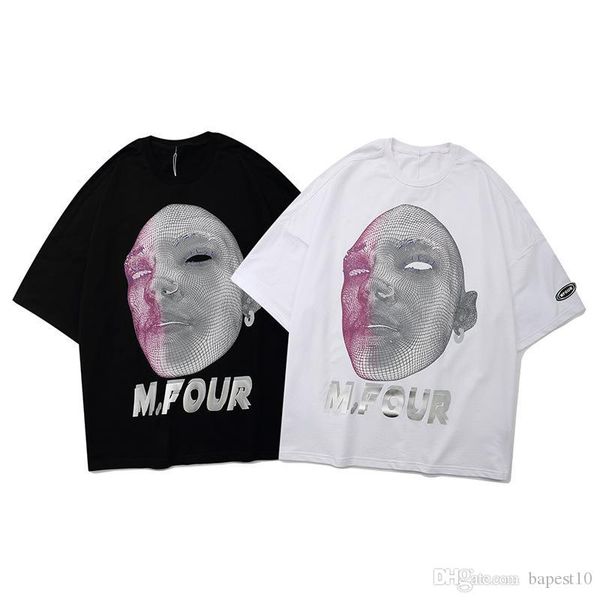 

famous men and women designer tee short-sleeved t-shirt european american high print loose street abstract head reflective summer black whit, White;black