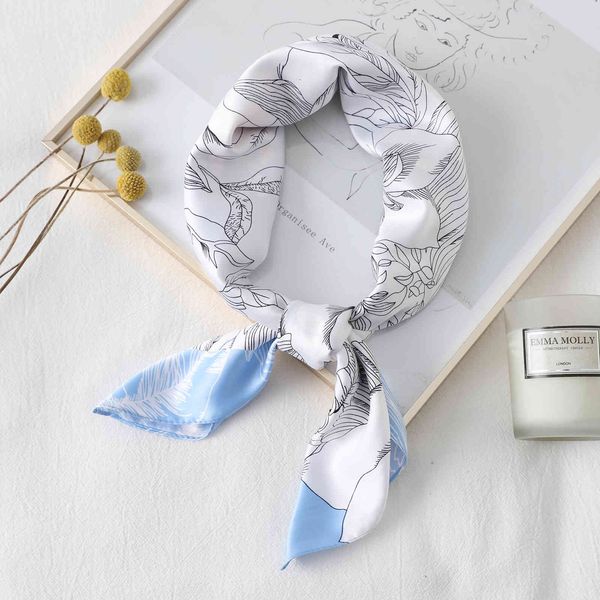 

spring new simulation silk fashion flower printing square scarf korean version women's professional stewardess small, Blue;gray