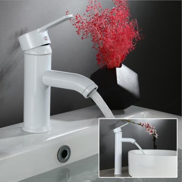 

bathroom sink faucets stainless steel white baking paint wash basin faucet deck mounted vanity and cold mixer tap