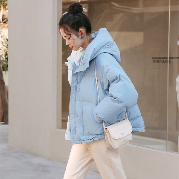 

women's short down jacket standing collar white duck small coat thick warm, Black