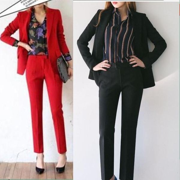 

women's suits & blazers two pieces sets womens business red pants suit formal ol long sleeve trouser, White;black