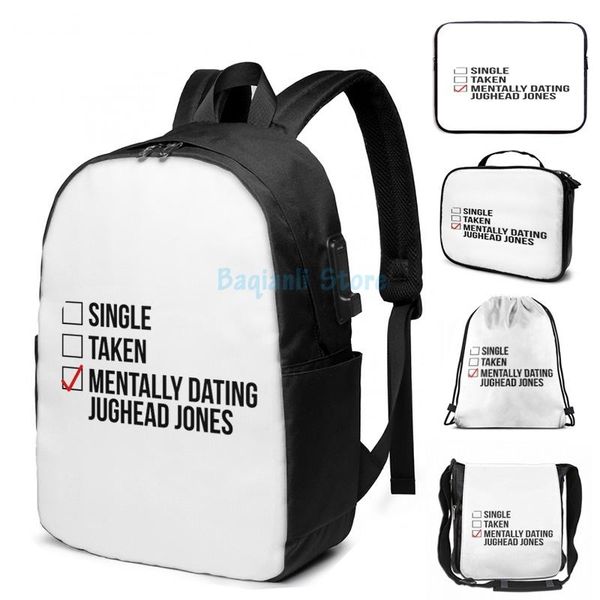 

funny graphic print mentally dating jughead jones usb charge backpack men school bags women bag travel laptop