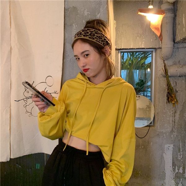 

candy color short hoodies women solid casual autumn fashion sweatshirts sinple all match moletom 17565 210415, Black