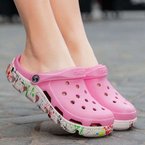 

beach shoes women 2021 new casual women rainbow garden shoes non-slip sandals slip on girl fashion slides outdoor, Black