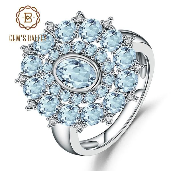 

cluster rings gem's ballet natural sky blue z gemstone ring 925 sterling silver vintage flower for women fine jewelry, Golden;silver