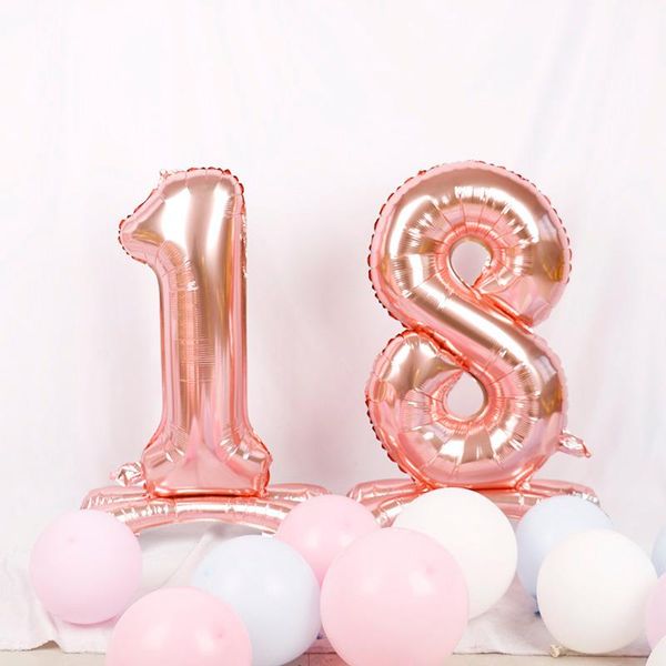 

party decoration 1pc 32inch standing 3d rose gold silver foil number balloons 0-9 birthday wedding engagement decor globos kids supplies