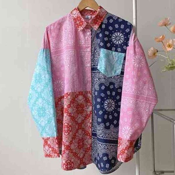 

women's blouses & shirts [ewq] summer fashion elegant 1 blue white porcelain retro print color matching long-sleeved shirt women blusas